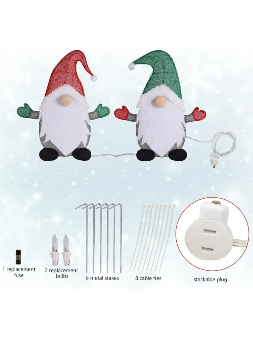 Set of 2 Lighted Christmas Tinsel Gnomes - 24